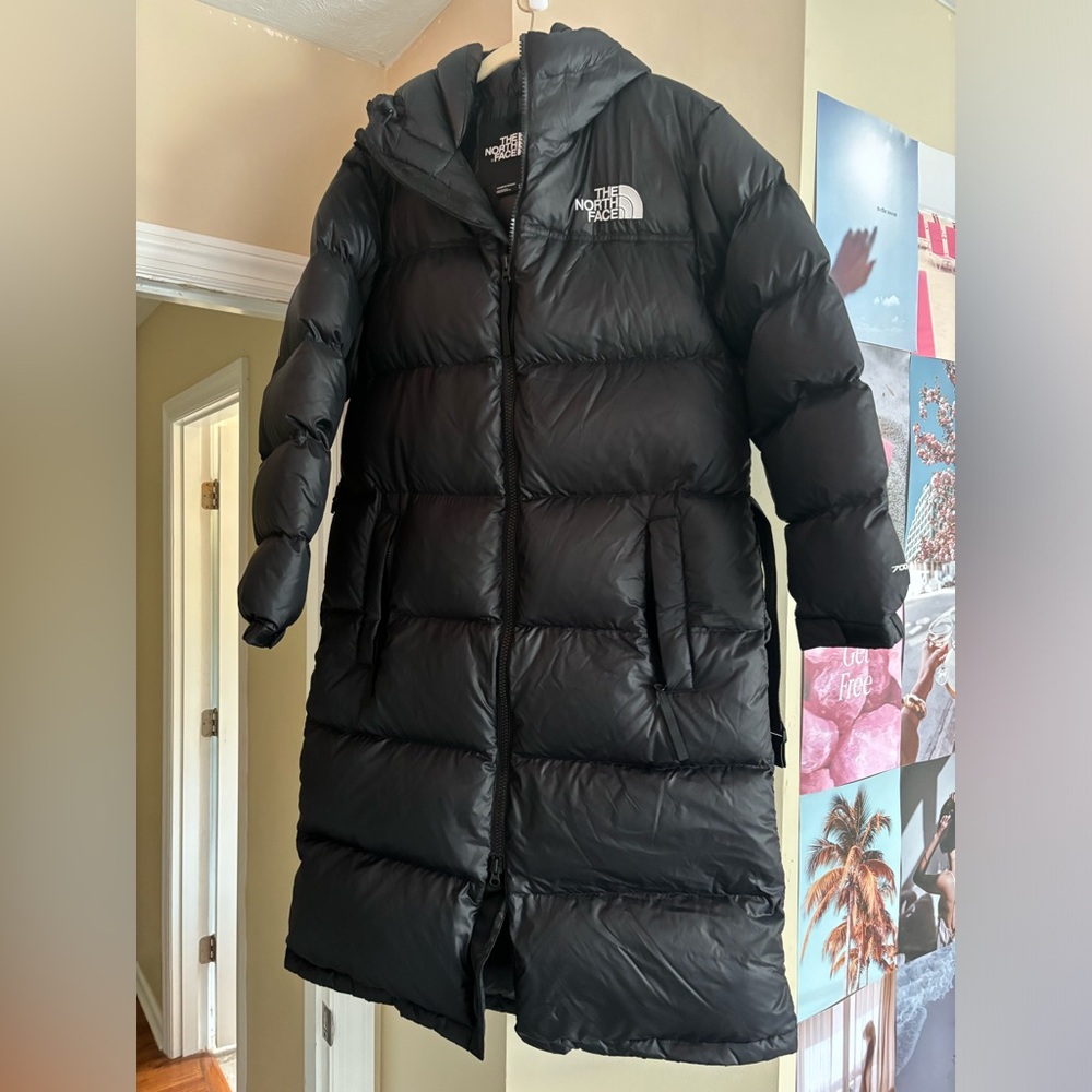 The north face Nupste 700 belted and hooded duster in black